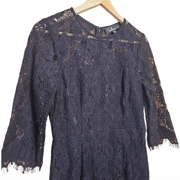 Lulu's -1210 NWT Dance With Me Black Lace Bodycon Midi Dress 3/4 Sleeves S‎ - Picture 8 of 14